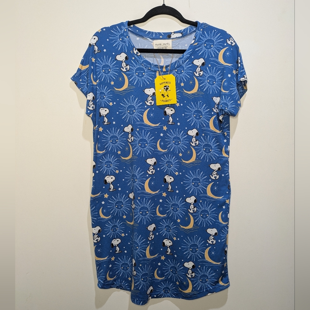 Munki Munki Peanuts Snoopy Pajamas Nightgown Blue Moon Size Small NWT